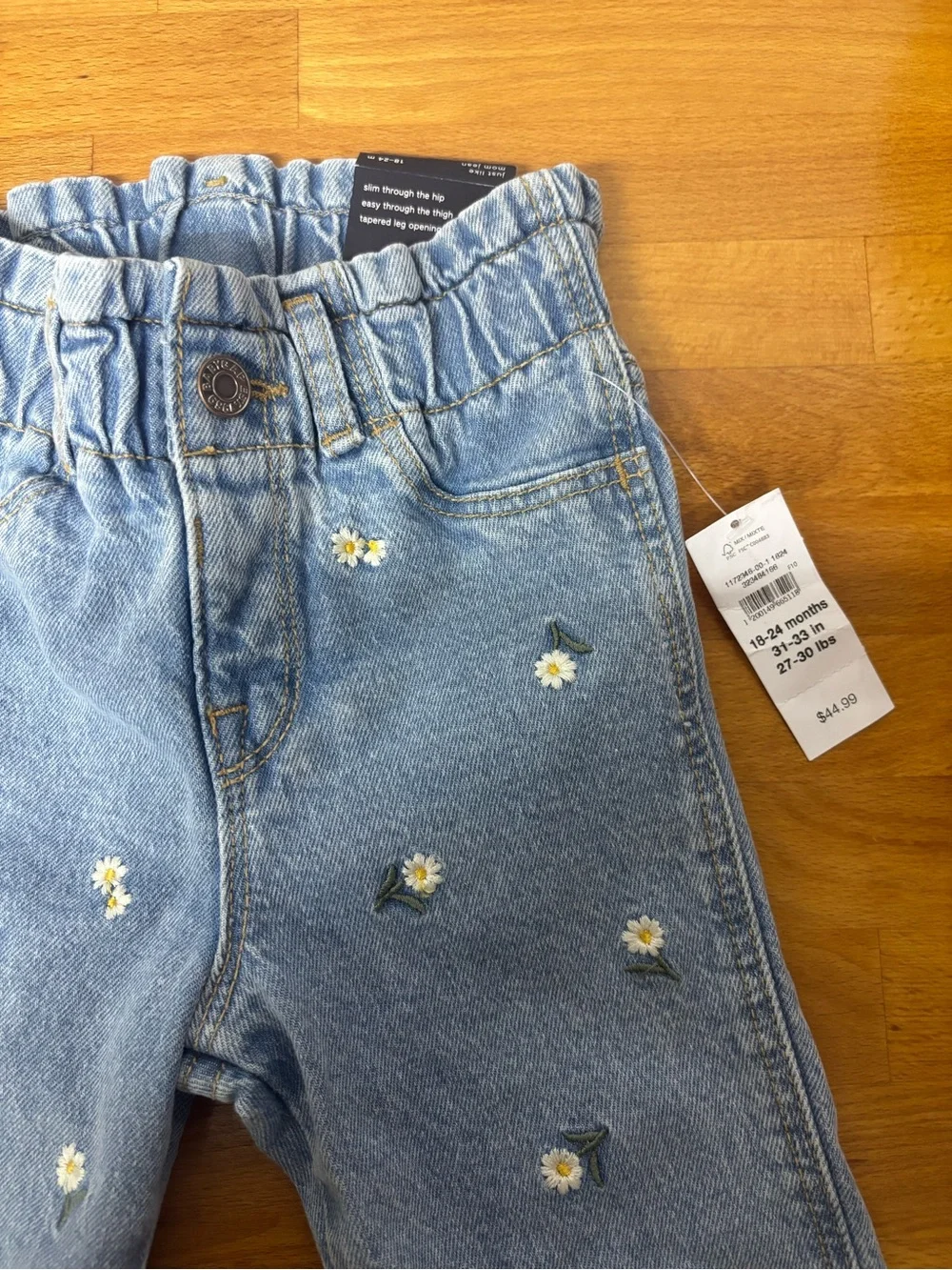 NWT Gap Kids Embroidered Daisy Jeans | 18-24 Months | Paperbag Waist